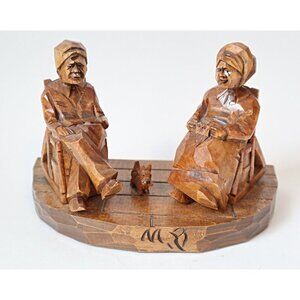 2 Vintage Hand Carved Man & Woman With Terrier Scottie Dog Canadian Signed
